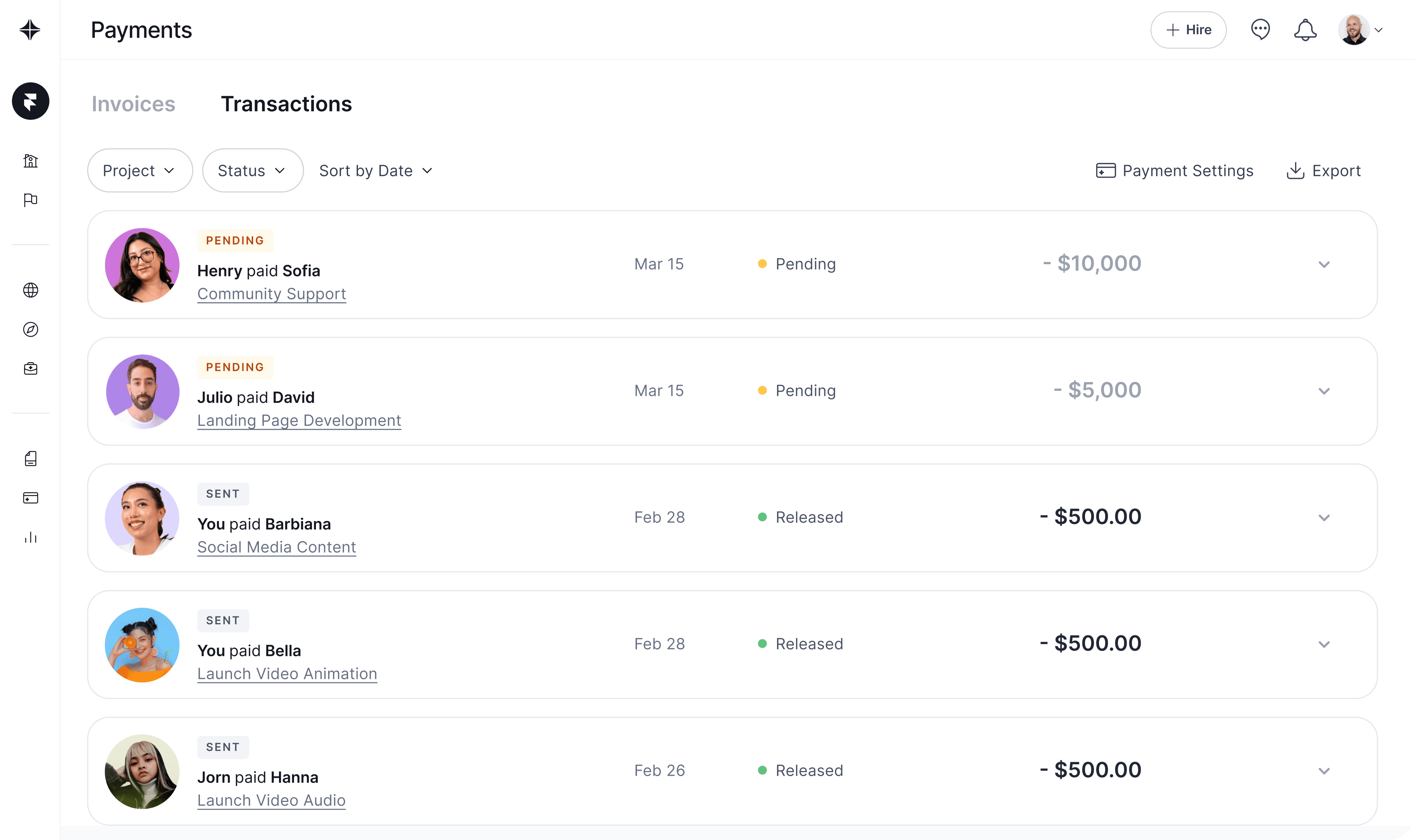 Freelance project management dashboard
