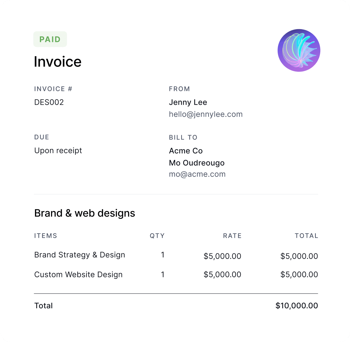 Commission-free invoicing interface